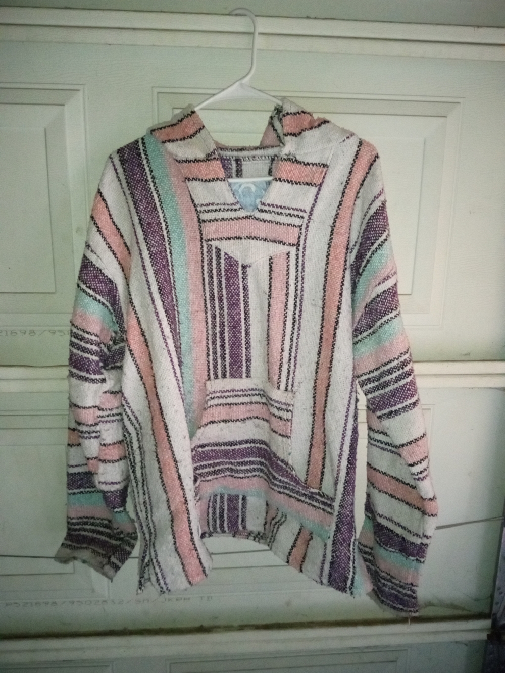 Pastel Striped Baja-Style Hooded Sweater in Pink, Mint & Purple